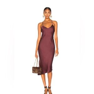 AG Adriano Goldschmied Burgundy Romantic Asymmetric Slip Midi Dress